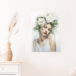 Plakat samoprzylepny Portret kobiecy z kwiatami we włosach
