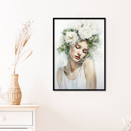 Plakat w ramie Portret kobiecy z kwiatami we włosach