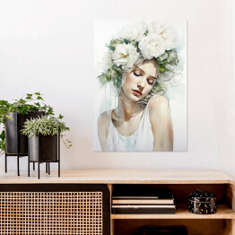 Plakat samoprzylepny Portret kobiecy z kwiatami we włosach
