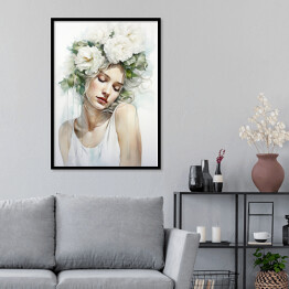 Plakat w ramie Portret kobiecy z kwiatami we włosach