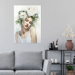 Plakat Portret kobiecy z kwiatami we włosach