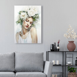 Obraz na płótnie Portret kobiecy z kwiatami we włosach