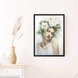 Obraz w ramie Portret kobiecy z kwiatami we włosach