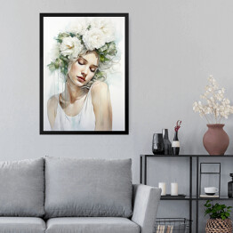 Obraz w ramie Portret kobiecy z kwiatami we włosach