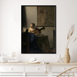 Plakat w ramie Jan Vermeer Młoda kobieta z lutnią Reprodukcja
