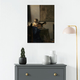Plakat samoprzylepny Jan Vermeer Młoda kobieta z lutnią Reprodukcja