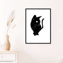 Plakat w ramie Czarny kot z długimi wąsami