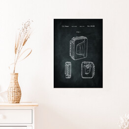 Plakat Walkman. Czarno biały rysunek patentowy US Patent 