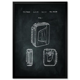 Plakat w ramie Walkman. Czarno biały rysunek patentowy US Patent 