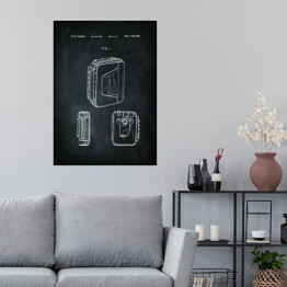 Plakat samoprzylepny Walkman. Czarno biały rysunek patentowy US Patent 