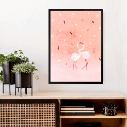 Obraz w ramie Ilustracja - flamingi na różowym pastelowym tle