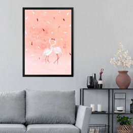 Obraz w ramie Ilustracja - flamingi na różowym pastelowym tle