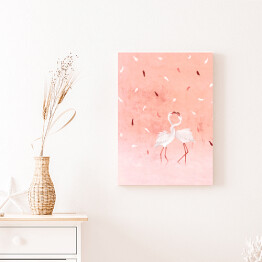 Obraz klasyczny Ilustracja - flamingi na różowym pastelowym tle