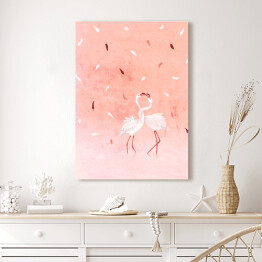Obraz klasyczny Ilustracja - flamingi na różowym pastelowym tle