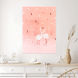 Plakat samoprzylepny Ilustracja - flamingi na różowym pastelowym tle