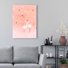 Obraz na płótnie Ilustracja - flamingi na różowym pastelowym tle