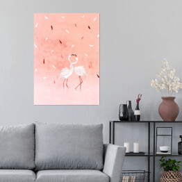 Plakat samoprzylepny Ilustracja - flamingi na różowym pastelowym tle