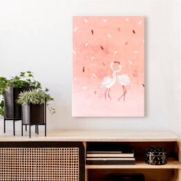 Ilustracja - flamingi na różowym pastelowym tle