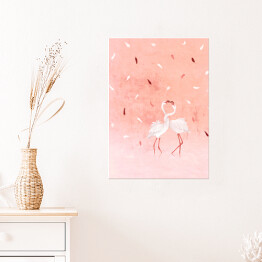 Plakat Ilustracja - flamingi na różowym pastelowym tle
