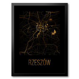 Obraz w ramie Czarno złota mapa - Rzeszów