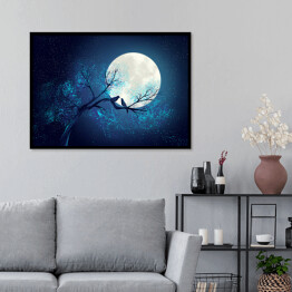 Plakat w ramie Księżyc na niebieskim tle
