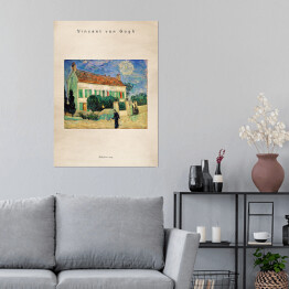 Plakat Vincent van Gogh "Biały dom w nocy" - reprodukcja z napisem. Plakat z passe partout