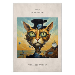 Plakat samoprzylepny Kot portret inspirowany sztuką - Salvador Dali "Trwałość pamięci"