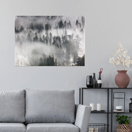 Plakat samoprzylepny Szary las we mgle 3D