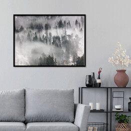 Plakat w ramie Szary las we mgle 3D