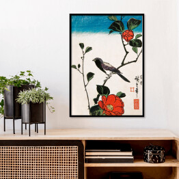 Plakat w ramie Utugawa Hiroshige Japoński ptak i kwiat kamelii Reprodukcja obrazu