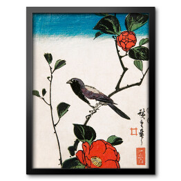 Obraz w ramie Utugawa Hiroshige Japoński ptak i kwiat kamelii Reprodukcja obrazu
