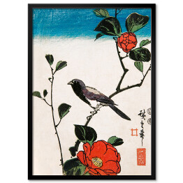 Plakat w ramie Utugawa Hiroshige Japoński ptak i kwiat kamelii Reprodukcja obrazu