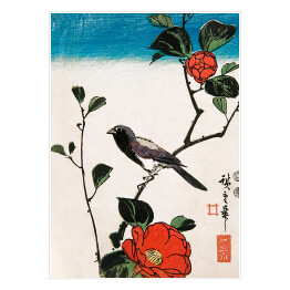 Plakat samoprzylepny Utugawa Hiroshige Japoński ptak i kwiat kamelii Reprodukcja obrazu