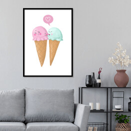 Plakat w ramie Ilustracja lody z serduszkiem