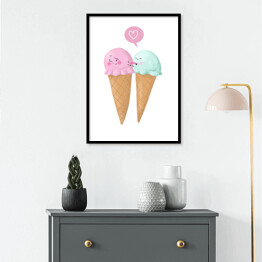 Plakat w ramie Ilustracja lody z serduszkiem
