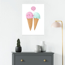 Plakat Ilustracja lody z serduszkiem