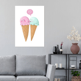 Plakat samoprzylepny Ilustracja lody z serduszkiem