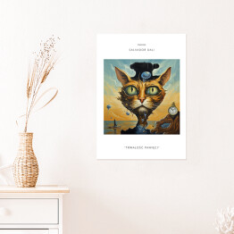 Plakat samoprzylepny Kot portret inspirowany sztuką - Salvador Dali