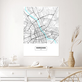 Plakat samoprzylepny Mapa Warszawy z podpisem na białym tle