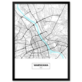 Plakat w ramie Mapa Warszawy z podpisem na białym tle