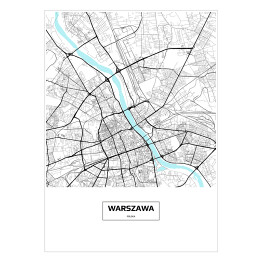 Plakat samoprzylepny Mapa Warszawy z podpisem na białym tle