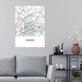 Plakat Mapa Warszawy z podpisem na białym tle