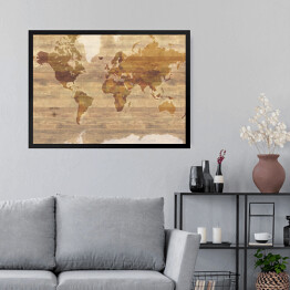 Obraz w ramie Drewniana mapa świata 