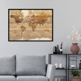 Plakat w ramie Drewniana mapa świata 