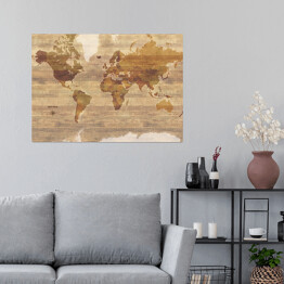 Plakat samoprzylepny Drewniana mapa świata 