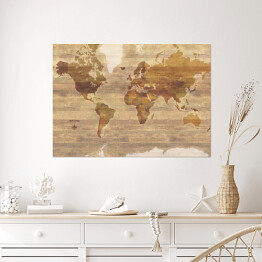 Plakat samoprzylepny Drewniana mapa świata 