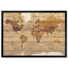 Plakat w ramie Drewniana mapa świata 