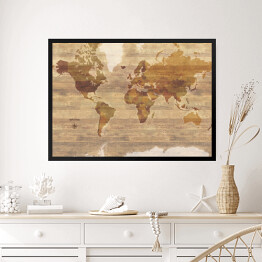 Obraz w ramie Drewniana mapa świata 