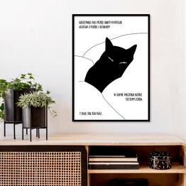 Plakat w ramie Czarny kot z napisem "Grażynko..." - ilustracja