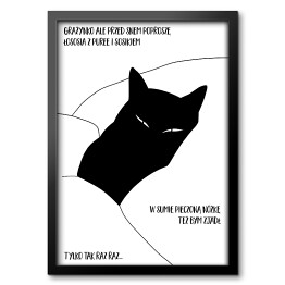 Obraz w ramie Czarny kot z napisem "Grażynko..." - ilustracja